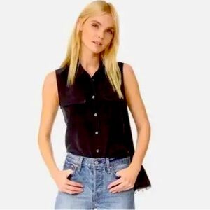 Equipment sleeveless slim signature silk too black size large